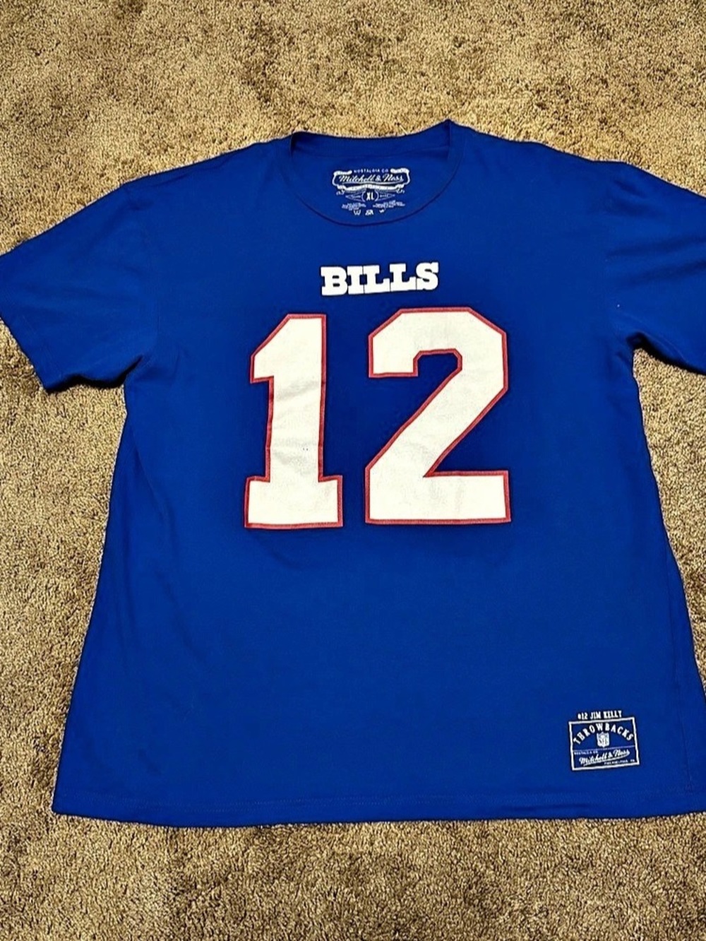 Buffalo Bills Jim Kelly Shirt Mens XL Blue Short Sleeve NFL Logo
